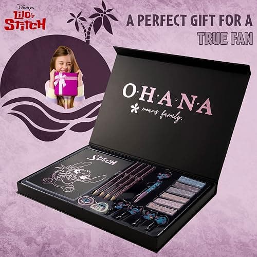 Disney Stitch Stationery Supplies Set Notebook Pencil Case & Ballpoint Pens or Notepad Colouring Pencils & Accessories for School Office (Black) - Black thumbnail 2