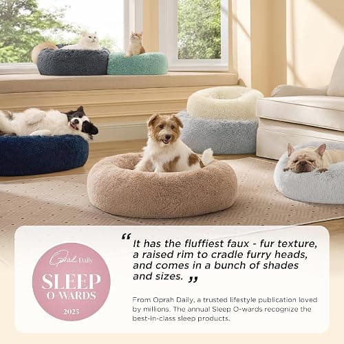 Bedsure Calming Dog Bed for Small Dogs - Donut Washable Small Puppy Bed, 23 inches Anti-Slip Round Fluffy Plush Faux Fur Large Cat Bed, Fits up to 25 lbs Pets, Camel thumbnail 2