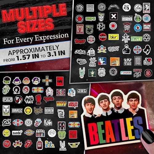 100 Pcs Rock Band Music Stickers – Durable and Waterproof Vinyl Stickers Featuring Iconic Bands | Punk, Metal, Rock Decals | Scratch-Resistant, Vibrant Colors for Laptops, Guitars, Water Bottles thumbnail 2