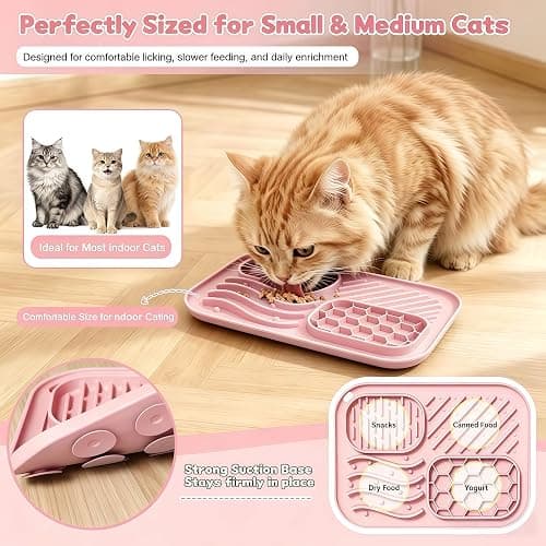 AZY 3-Piece Slow Feeder Cat Bowl Set with Strong Suction Cups | Silicone Lick Mat & Treat Spoon for Wet & Dry Food, Cat Enrichment thumbnail 3