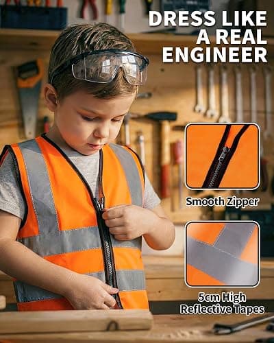Deejoy Kids Tool Set with Electronic Toy Drill & Construction Vest - Pretend Play Toys for 3 4 5 6 Year Old Boys, ABS Plastic Repair Toolkit with Large Storage Box(Orange) thumbnail 5