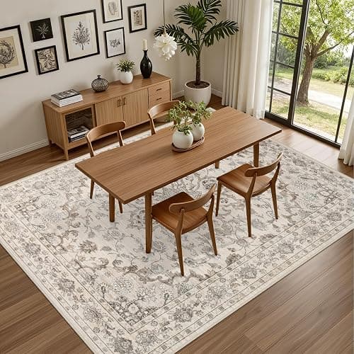ExpediX 5x7 Area Rugs Living Room: Washable Rug for Bedroom Brown Beige | Boho No Slip Stain Resistant Rug Soft Indoor Decor Floor Floral 5x7 Area Rugs for Dining Room, Nursery, Hallway, Home Office thumbnail 5