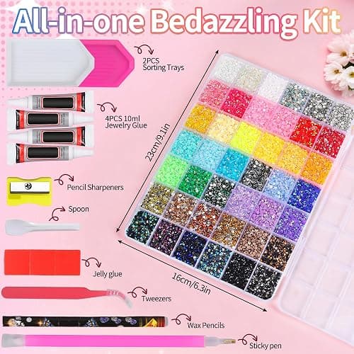 Bolibo 42Colours Bedazzling Kit with Glues,42000PCS Resin Jelly Rhinestones | 3mm Multicolor Flatback Gems, with 4Pcs Glue and 7 Tools, Bedazzle Kit for DIY Crafting Nail Decoration thumbnail 3