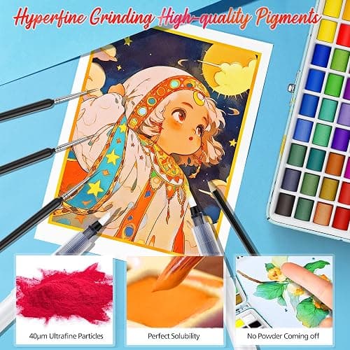 Caliart Watercolor Paint Set, 100 Colors Portable Travel Water Color Palette Kit with Detail Paint Brush, Art Supplies for Painting Coloring, Christmas Gifts for Artist Adult Teen Girls Boys Beginners thumbnail 3