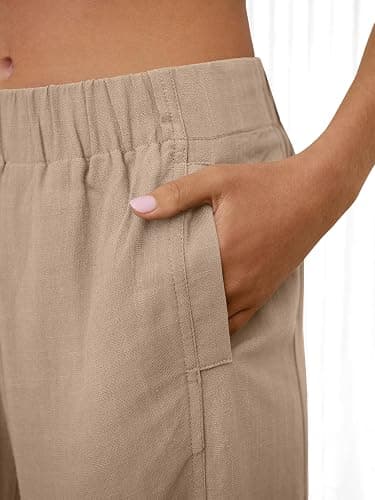 ANRABESS Women's Wide Leg Linen Pants Summer Boho Casual Elastic Waist Long Lounge Travel Pants Trousers with Pockets thumbnail 5