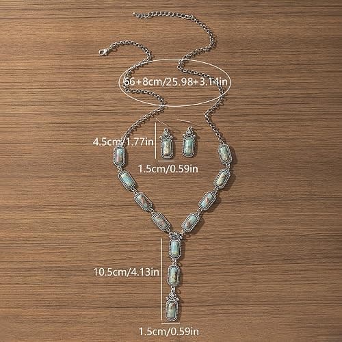 JMScape 4 PCS Western Turquoise Jewelry for Women Boho Vintage Navajo Pearl Necklace Earring Bracelet Ring Set Country Cowgirl Accessories for Gift | Jewelry, 4 PCS, Vintage, Boho, Country, Accessories, for Gift thumbnail 4