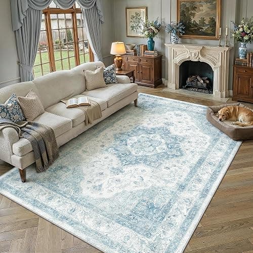 WondRg 8x10 Blue Neutral Area Rug | Washable, Farmhouse, Low Pile, Soft, Non Slip, Accent, for Living RoomBedroom Dining Room Kitchen Nursery House Indoor thumbnail 2