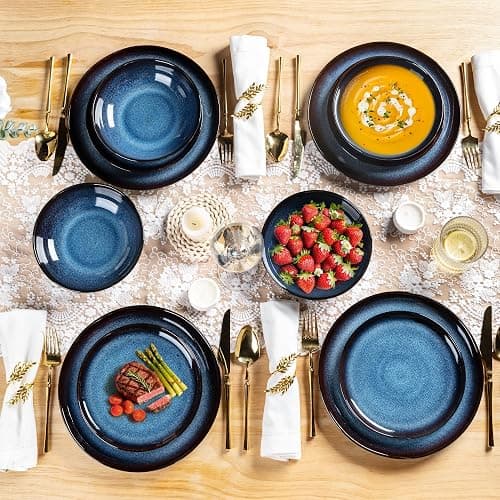 LeRatio Ceramic Dinnerware Sets for 4,Wavy Reactive Glaze Stoneware Plates and Bowls Sets,Highly Scratch Resistant | Dishwasher & Microwave,Oven Safe Dishes Set(12PCS) thumbnail 6