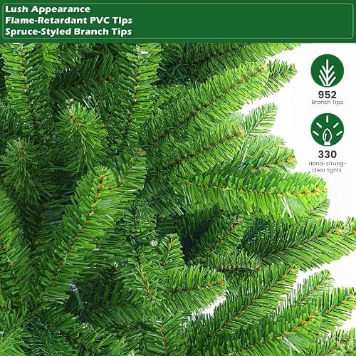 SHareconn 6ft Prelit Premium Artificial Classic Spruce Christmas Tree with Remote Control,Timer, and 330 Warm White & Color LED Changing Lights, 952 Branch Tips, Xmas Decoration, 6 FT thumbnail 4