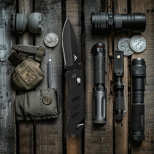 FLISSA Folding Pocket Knife with Clip, Glass Breaker and Seatbelt Cutter, Survival Knife for Emergency Rescue Situations, EDC Knife for Tactical, Hunting, Camping, Outdoor, Unique Gifts for Dad, Father-Black thumbnail 2