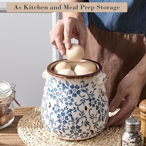 Utensil Holder for Kitchen Counter, Modern Farmhouse Rustic Cooking Utensil Holder and Crock, Exquisite Chinoiserie Floral Ceramic Utensil Organizer for Home Kitchen Decor- Blue and White Porcelain thumbnail 6