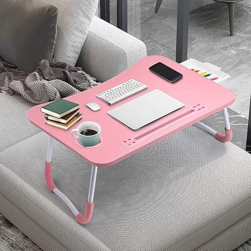Slendor Lap Desk with Tablet Slot, Foldable Laptop Table with Storage Drawer for Bed，Portable Bed Desk for Laptop, Computer Tray with Cup Holder Notebook Stand Reading Holder for Couch Floor, Pink thumbnail 8