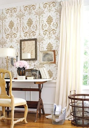 EchoSphere 17.3" X 118" Damask Floral Peel and Stick Wallpaper Boho Gold Flower Contact Paper Gold and White Damascus Wallpaper Removable Self Adhesive Decorative Wall Paper for Bedroom Vinyl Roll thumbnail 7