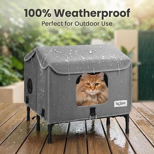 Outdoor Cat House Weatherproof for Spring Summer, Portable Cat Shelter for Stray Cats, No Installation Foldable Cat Tent Enclosure, Ventilated Pet House for Outside Camping Patio Garden（Unheated thumbnail 7