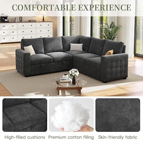 86" Sectional Sleeper Sofa Bed, Sleeper Couch with Pull out Bed, L Shaped Couch with Storage, Modular Sectional Sofa， Sectional Couches for Living Room&Apartment, Convertible Sofas, Gray Couches thumbnail 7