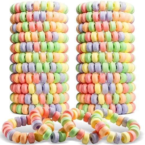 36-pack Bulk Candy Bracelets For Kids 2.5 Inch - Individually Wrapped - Stretchable Edible Colorful Fruit Flavor Rainbow Bracelets For Birthday Party Favors Supplies & Goodie Bags, Halloween Candy - Image 1