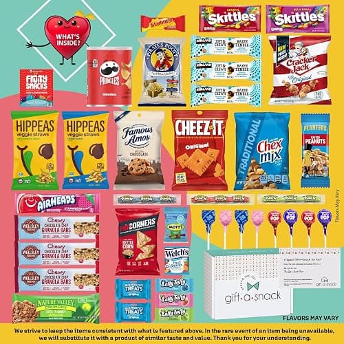 Gift A Snack - Back To School Snack Box Variety Pack Care Package + Greeting Card (40 Count) Birthday Sweet Treats Gift Basket, Candies Chips Crackers Bars, Office Food Assortments - 1. 40 Count thumbnail 3