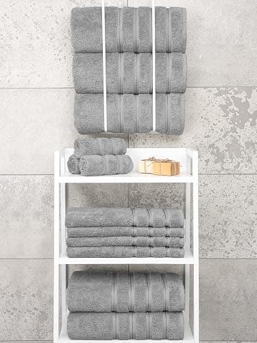 American Soft Linen Luxury 4 Piece Bath Towel Set, 600 GSM 100% Cotton Turkish Bath Towels for Bathroom, 27x54 in Large Bathroom Shower Towels, Light Grey thumbnail 7