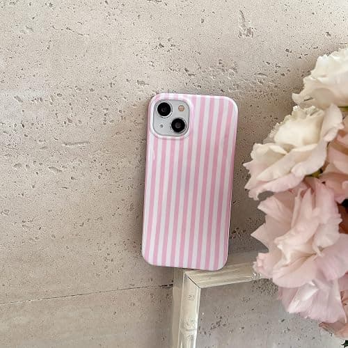 Reezaddin Pink and White Striped Phone Case for iPhone 16,Cute Aesthetic Vertical Stripes Classic Retro Girls Women Slim Protective Cover for iPhone 16 6.1in,Pink White thumbnail 6