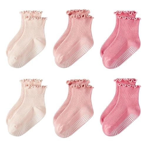 COZYOFFI Toddler Girls Ruffle Socks: 6 Pairs Cute Frilly Non Slip Baby Socks - Image 1