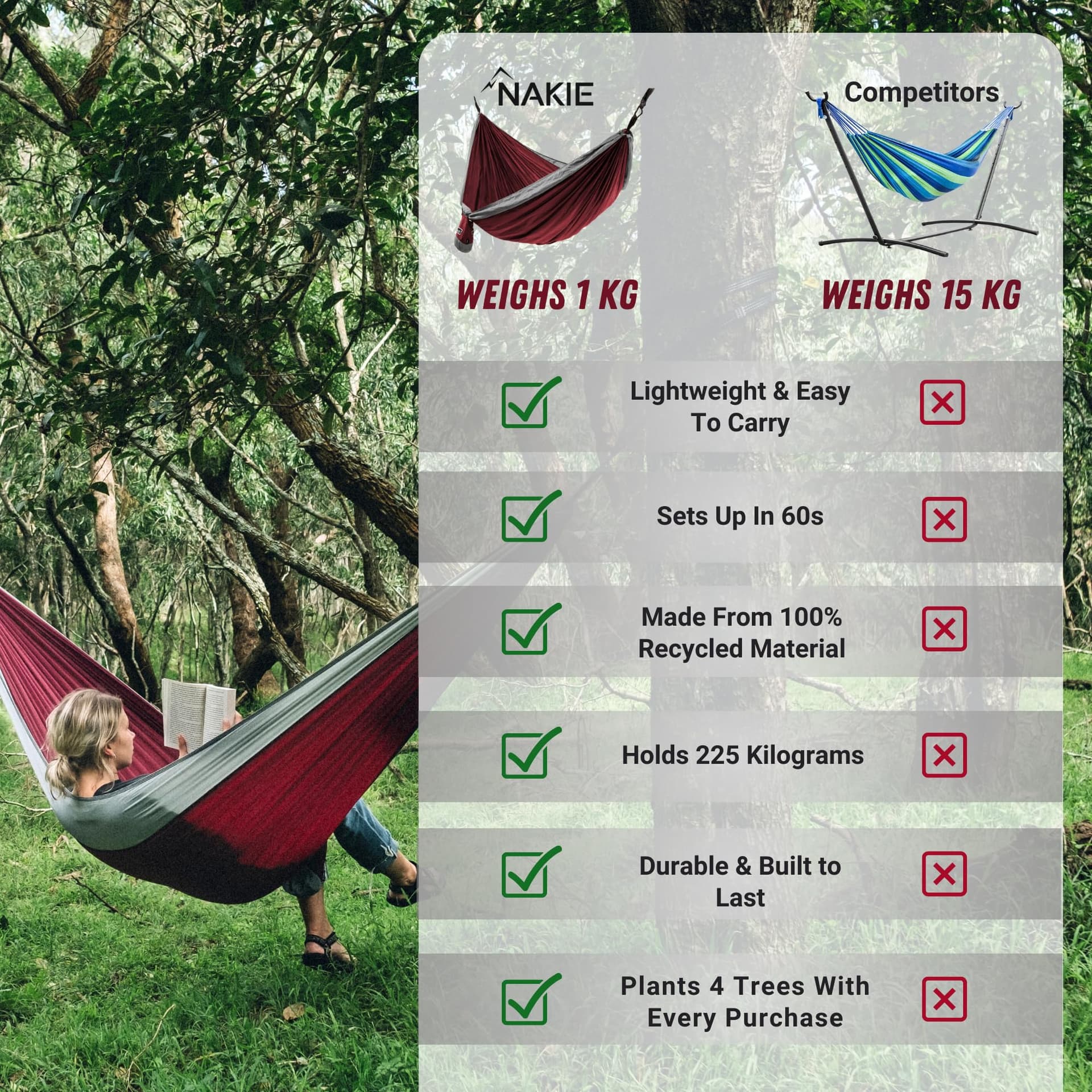 Nakie Double Hammock (Merlot Red) thumbnail 3