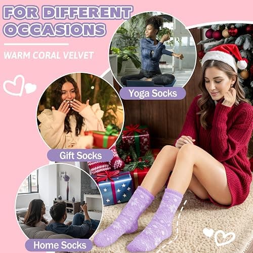 Fuzzy Slipper Socks Thick Fluffy Warm Winter Cozy Plush Soft Sleep Home Socks for Women Men thumbnail 6