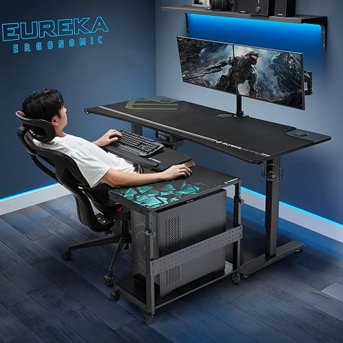 EUREKA ERGONOMIC PC Stand Computer Cart, Height Adjustable Tower Stand 2-Tier Suit for ATX Case Printer, Metal Rolling Cart on Wheels for Gaming Home Office, Black thumbnail 2