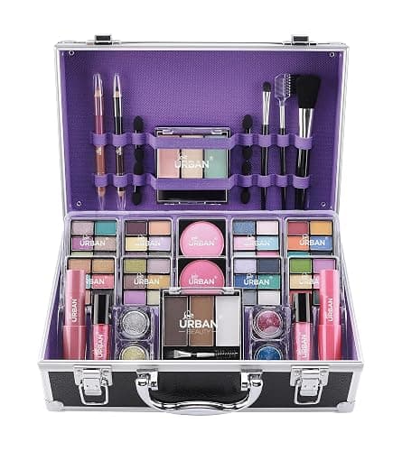Love Urban Beauty Bliss Makeup Case Vegan Products – Complete Suitcase Eyeshadow, Blusher, Lipstick, Eyebrow Wax & Powder, Brushes Aluminum-Framed Organizer, Black, 1.0 count - Image 1