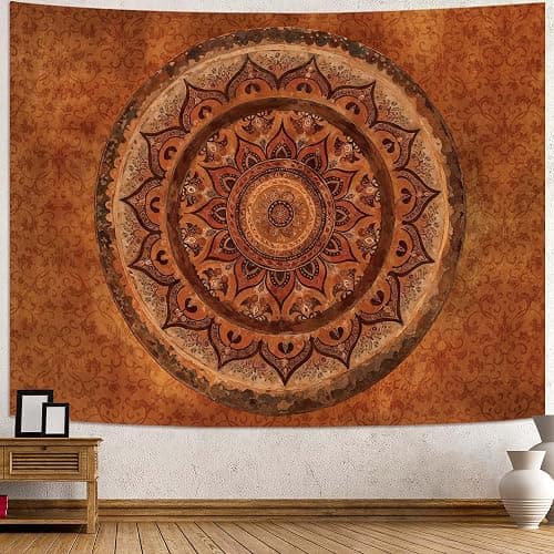 Accnicc Boho Mandala Tapestry Wall Hanging Hippie Bohemian Floral Medallion Indian Tapestry Aesthetic Wall Art Small Vintage Orange Brown Tapestries for Bedroom Living Room Dorm Decor 48 x 36 Inch - Image 1