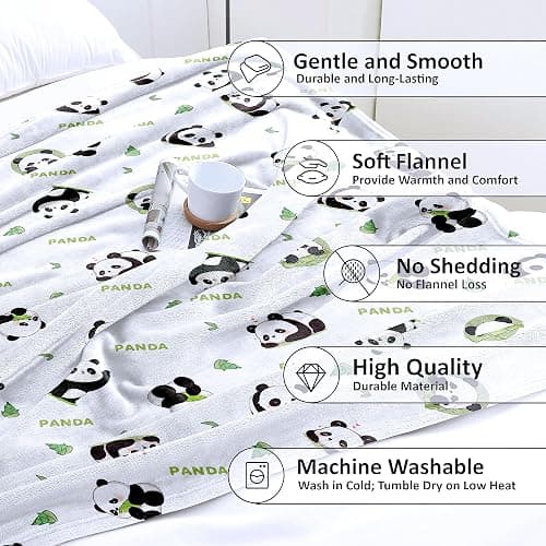 Panda Blanket Super Soft Cozy Blankets White Pandas Stuff Pandabear Gifts for Girls Kids Teens Adults Flannel Fleece Blanket Lightweight Cute Panda Accessories (White Panda, 50"x60") thumbnail 8