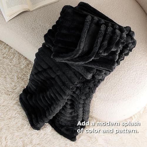 Bedsure GentleSoft Black Fleece Blanket for Couch - Cozy Soft Blankets for Women, Cute Small Throws for Girls, 50x70 Inches thumbnail 6