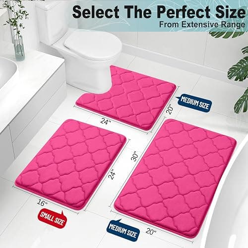OLANLY Memory Foam Bath Mat Rug 24x16, Ultra Soft Bathroom Rugs, Deep Pink | Thick Absorbent Carpet, Non-Slip Backing, Machine Washable, for Bathroom Floor, Tub, Shower and Home Decor Accessories thumbnail 2
