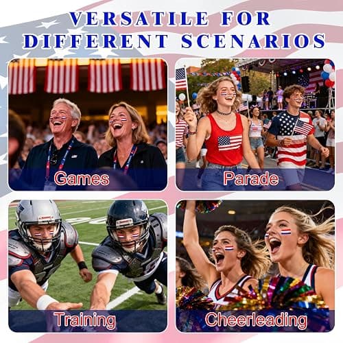 Red White and Blue USA Eye Black 4Pcs,Football Baseball Face Paint,4th of July Patriotic Accessories,America Soccer Fans Makeup for Game Day thumbnail 5