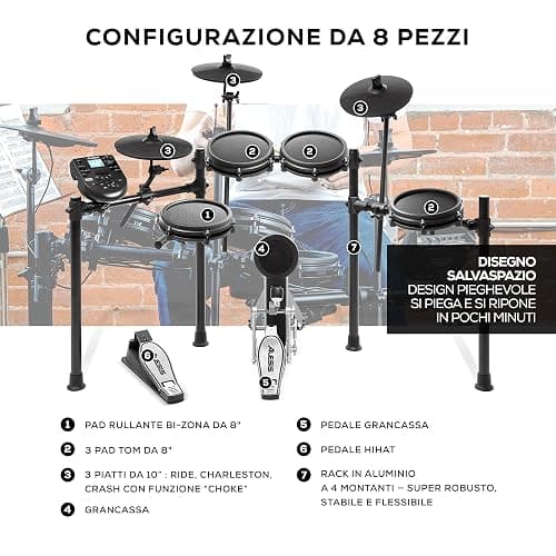 Alesis Nitro Mesh Kit - Batteria Elettronica con Pelli Mesh Silenziose, Pedale e Pad Grancassa, 385 suoni, 40 Kit, Lezioni di Batteria Online e Accessori thumbnail 3
