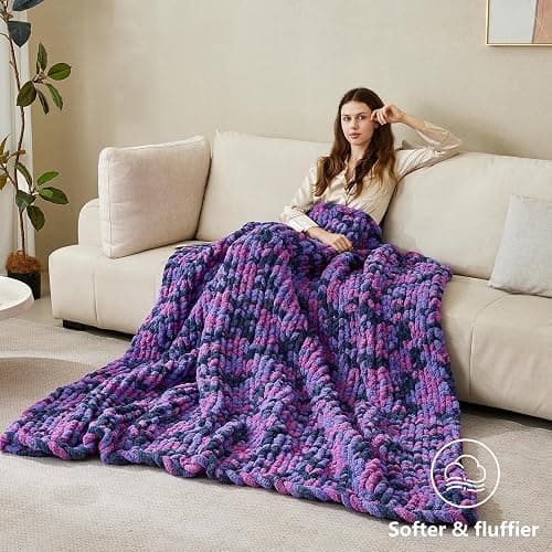Cozyful Chunky Yarn for Hand Knitting - #10 Chunky Chenille Blanket Yarn, Jumbo Big Thick Chunky Yarns for Crocheting, Tie Dye Bulky Knit Yarns, 8 Skein (25 yds 8 oz Each Skein), Multi Purple thumbnail 2