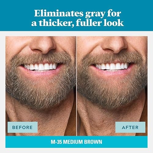Just For Men Mustache & Beard, Beard Coloring for Gray Hair with Brush, with Keratin Biotin Aloe and Coconut Oil for Healthy Facial Hair - Medium Brown, M-35, Pack of 1 (Packaging May Vary) thumbnail 2
