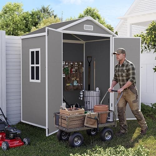 UDPATIO Outdoor Resin Storage Shed 6x4 FT, Plastic Shed for Garden, Grey | Weather UV Resistant, Heavy Floor, Lockable Design, Quick Assembly, Space-saving Vertical Build, Multi-Scene Backyard Use thumbnail 3