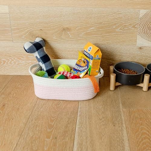 NaturalCozy 5-Piece Rectangle Storage Basket Set- Natural Cotton Rope Woven Baskets for Organizing! Small Basket for Montessori, Baby Nursery, Dog Toy Baskets, Cat Toy Box, Bathroom Organization Bin thumbnail 7