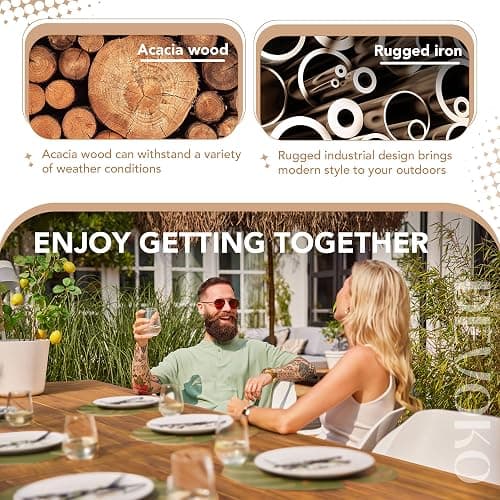 Devoko Home Acacia Wood Dining Table 6-Person Indoor Outdoor Table with Iron Legs, Sandblast Finish, Natural Stained, Rustic Metal, 69 * 33 * 30 inch (Natural) - Brown thumbnail 7