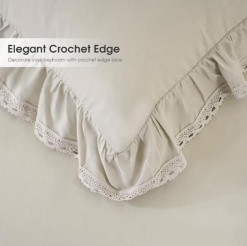 Vlocemon 100% Lightweight Cotton Ruffled Throw Plillow Shams, Crochet Edge Square Cushion Cover, Euro 26"×26" Throw Pillow Covers, Set of 2, for Bed, Sofa, Couch (Ivory) thumbnail 3