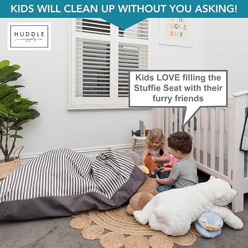 Huddle Designer Stuffed Animal Bean Bag Storage Chair Cover XL Grey Stripes | Washable 100% cotton canvas cover holds 100+ stuffies & more to cleanup quick and make a comfy bean bag chair for your kiddo thumbnail 9