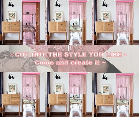 YIIBAII Beaded Curtain Beaded Curtains for Doorways Crystals Suitable for Interior Decoration and Partitions Hippy Closet Curtains (Pink, 39"x110") thumbnail 6
