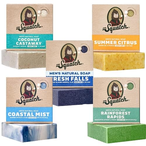 Dr. Squatch Natural Men’s Bar Soap - Cold Process Body Soap Bar with Natural Oils - Gifts for Men - Summer Citrus, Coconut Castaway, Fresh Falls, Coastal Mist & More (5 oz, 5-Pack, Scents May Vary) - Image 1