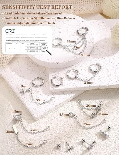 Chriscoco 33Pcs Stainless Steel Cartilage Earrings for Women Flat Back Stud Earrings Helix Earring Small Hoop Chain Earrings Hypoallergenic CZ Opal Star Heart Snake Tragus Conch Helix Piercing Jewelry thumbnail 3