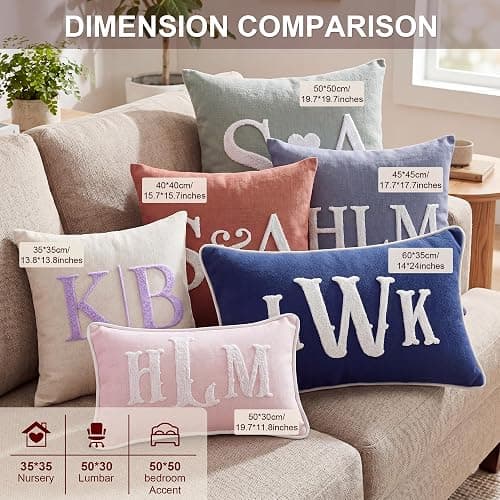 Easycosy Custom Embroidered Monogram Pillow，Personalized Couples Name Wedding Decorative Throw Pillows，Customized Pillow Case for Bed Room Couch Accent, Her Him Gifts thumbnail 7