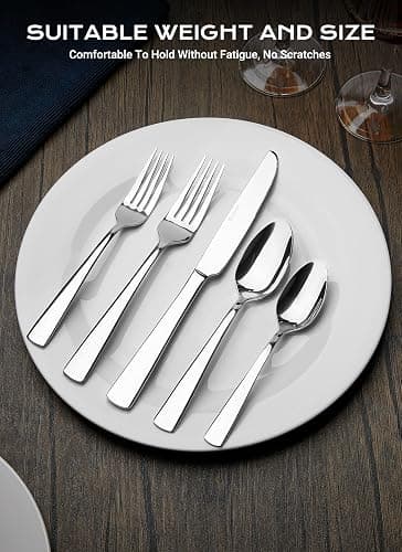 Silverware Set for 8, 45 Piece Stainless Steel Kitchen Utensils Cutlery Set | Gift Package for Wedding Housewarming, Heavy-Duty Steak Knife Fork and Spoon, Dishwasher Safe, Ergonomic Design, Flatware Set thumbnail 4
