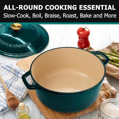 Mueller DuraCast 6 Quart Enameled Cast Iron Dutch Oven Pot with Lid, Heavy-Duty, Oven Safe up to 500° F & Across All Cooktops, Wedding Registry Ideas & Gifts, Emerald thumbnail 7