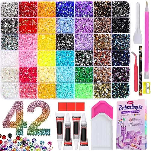 Bolibo 42Colours Bedazzling Kit with Glues,42000PCS Resin Jelly Rhinestones | 3mm Multicolor Flatback Gems, with 4Pcs Glue and 7 Tools, Bedazzle Kit for DIY Crafting Nail Decoration - Image 1