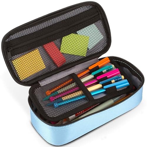Five Star Pencil Pouch, Pen Case, High-Capacity Zipper Pouch, Storage Organizer for School Supplies Earbuds Chargers Cables Makeup, Blue/Denim (500212F-ECM) thumbnail 5