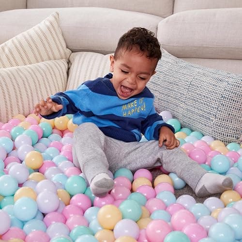 Amazon Basics BPA Free Crush-Proof Plastic Ball, Pit Balls with Storage Bag, Toddlers Kids 12+ Months, Pack of 400 Balls, 6 Pastel Colors - 400 Balls - 6 Pastel Colors thumbnail 7